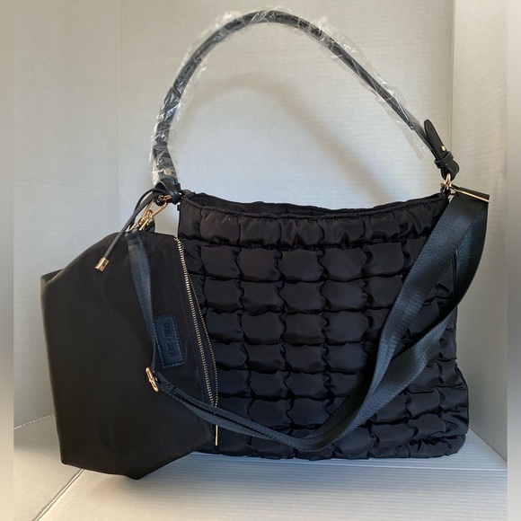 NWT Saint + Sofia The Darcey Puff  Quilted Shoulder Tote Bag Black - Picture 1 of 12
